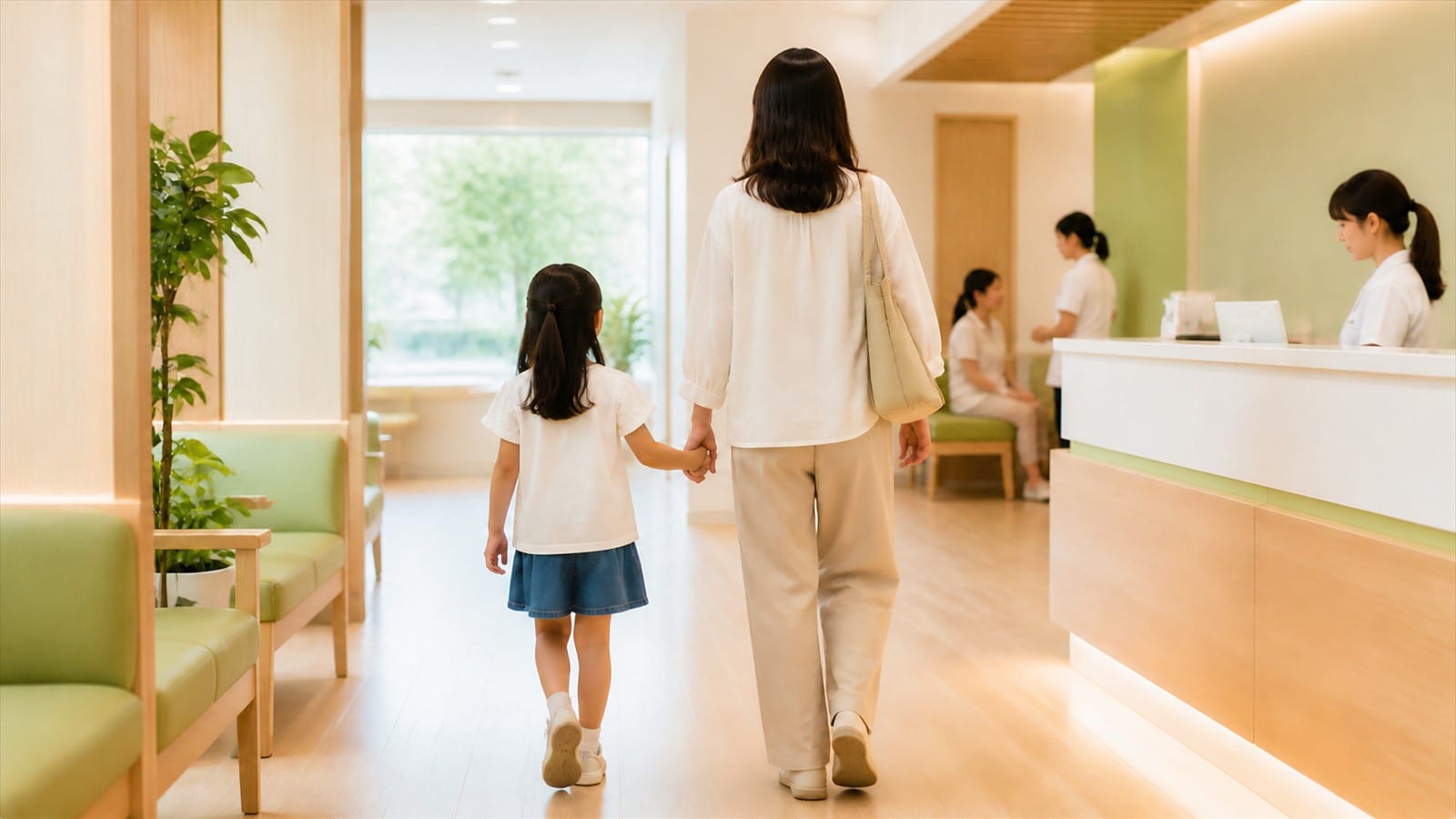 親子で受診に来ている様子